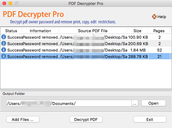 PDF Decrypter Pro main window on macOS