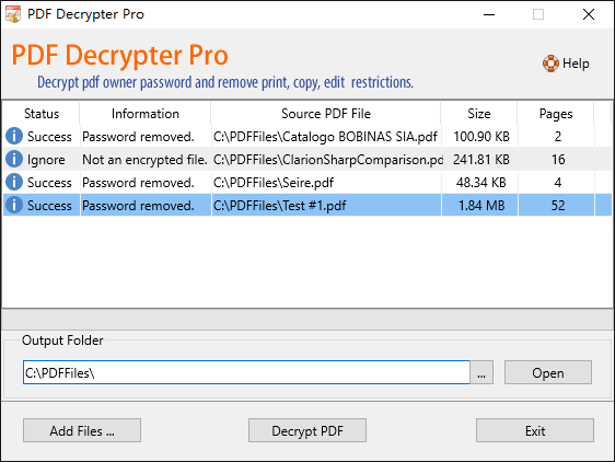 PDF Decrypter Pro main window on Windows